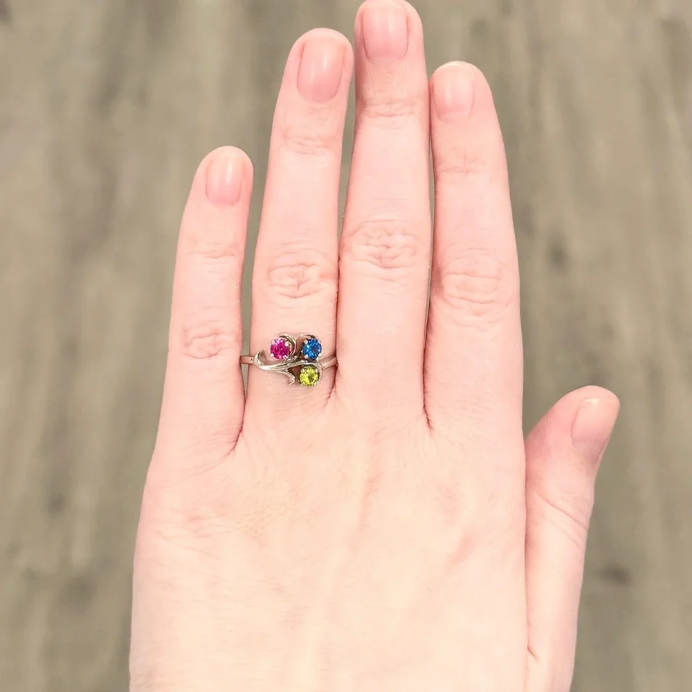 14K Rainbow Spinel red blue green gemstone cluster vintage white gold ring - Picture 11 of 12